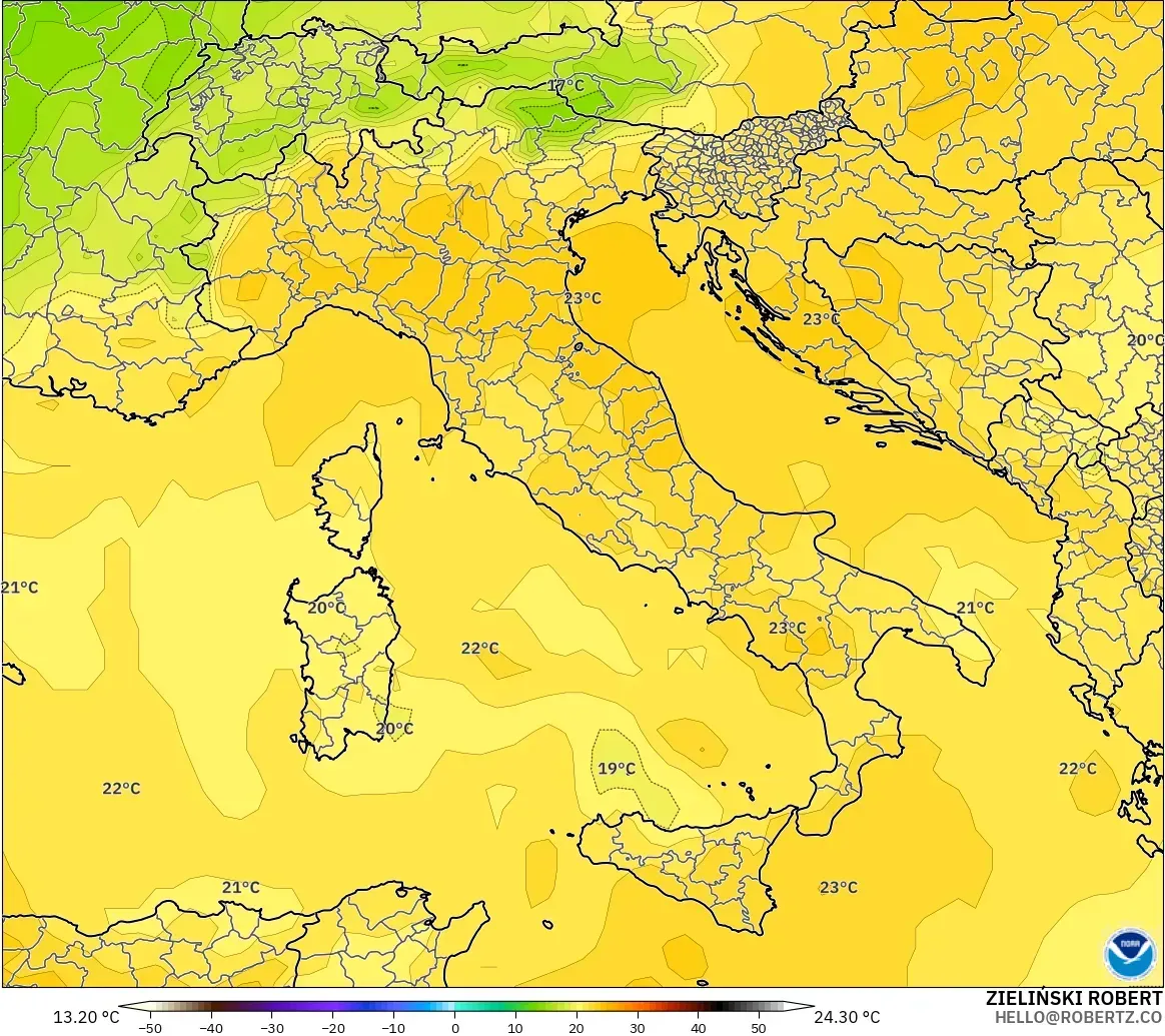 GFS modelo - Italia, Temperatura a 850 hPa