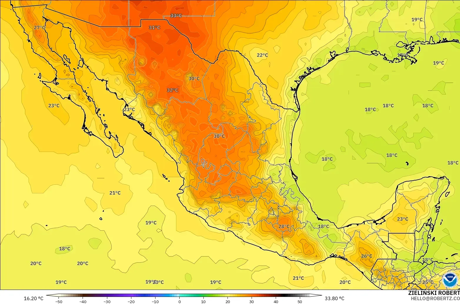GFS modelo - México, Temperatura a 850 hPa