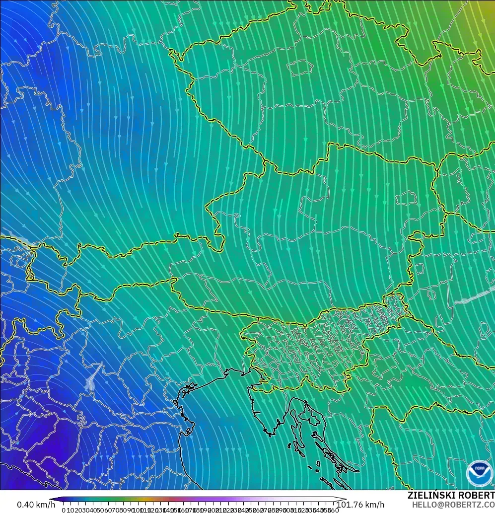 GFS modelo - Austria, Viento a 300 hPa (corriente en chorro)