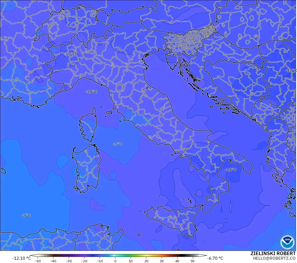 GFS modelo - Italia, Temperatura a 500 hPa