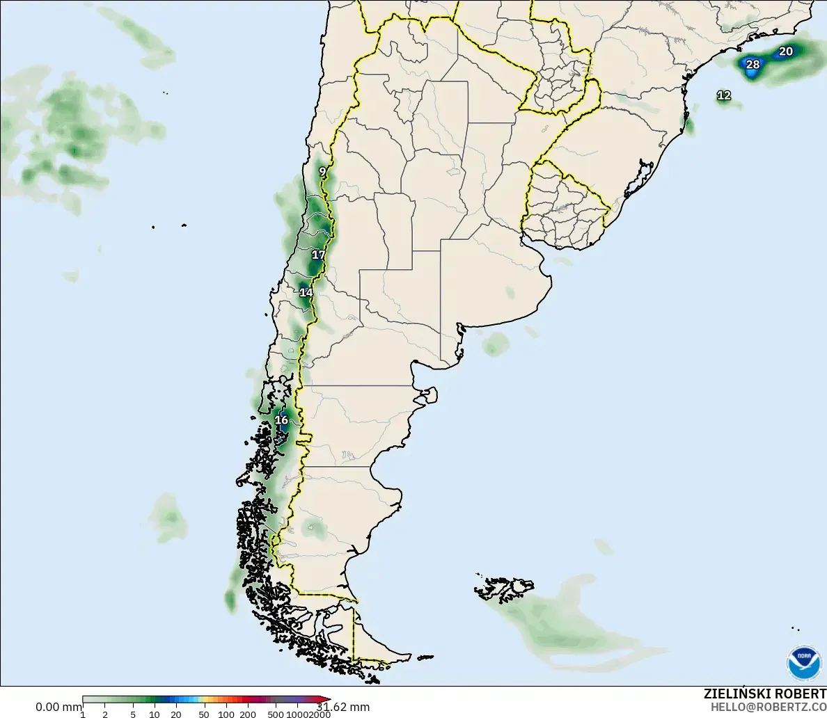 GFS modelo - Argentina, Acumulación de precipitación
