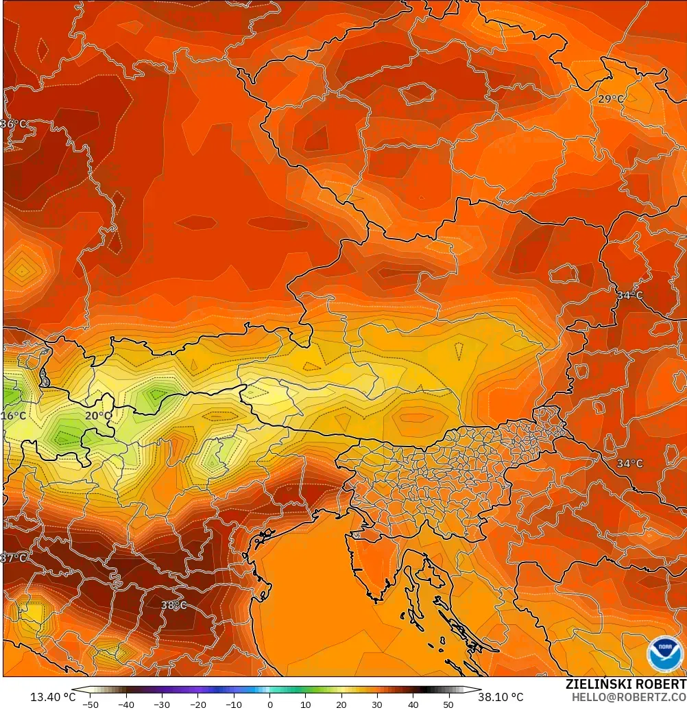 GFS modelo - Austria, Temperatura a 2 m