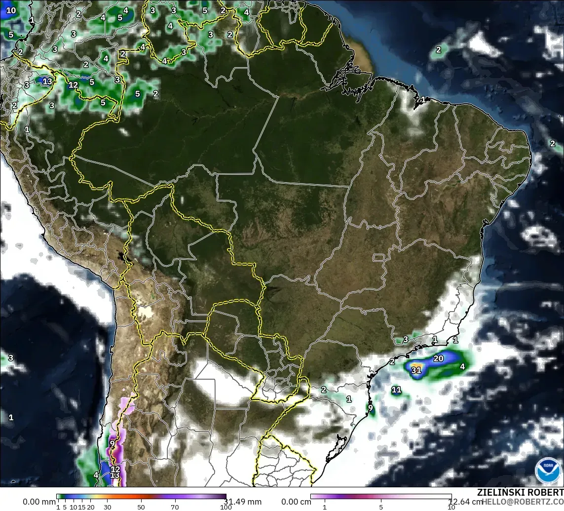 GFS modelo - Brasil, Precipitación, nubes y presión