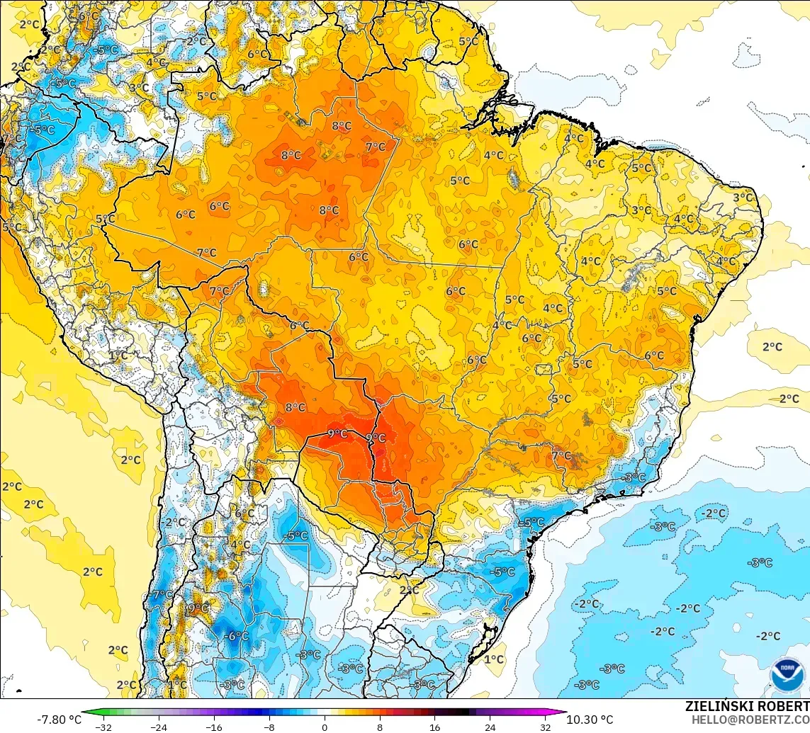 GFS modelo - Brasil, Anomalía de temperatura a 2 m
