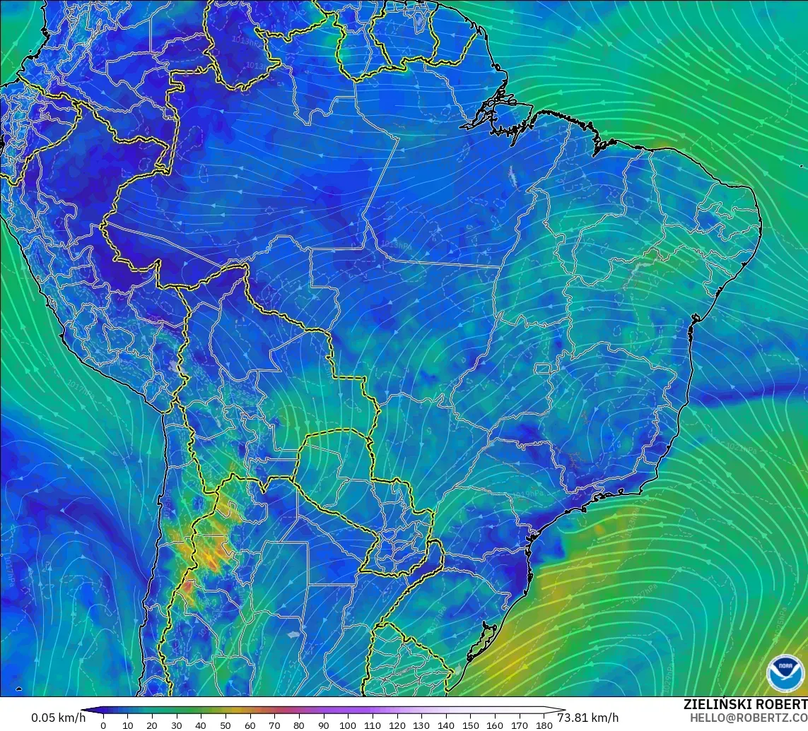 GFS modelo - Brasil, Viento a 10 m