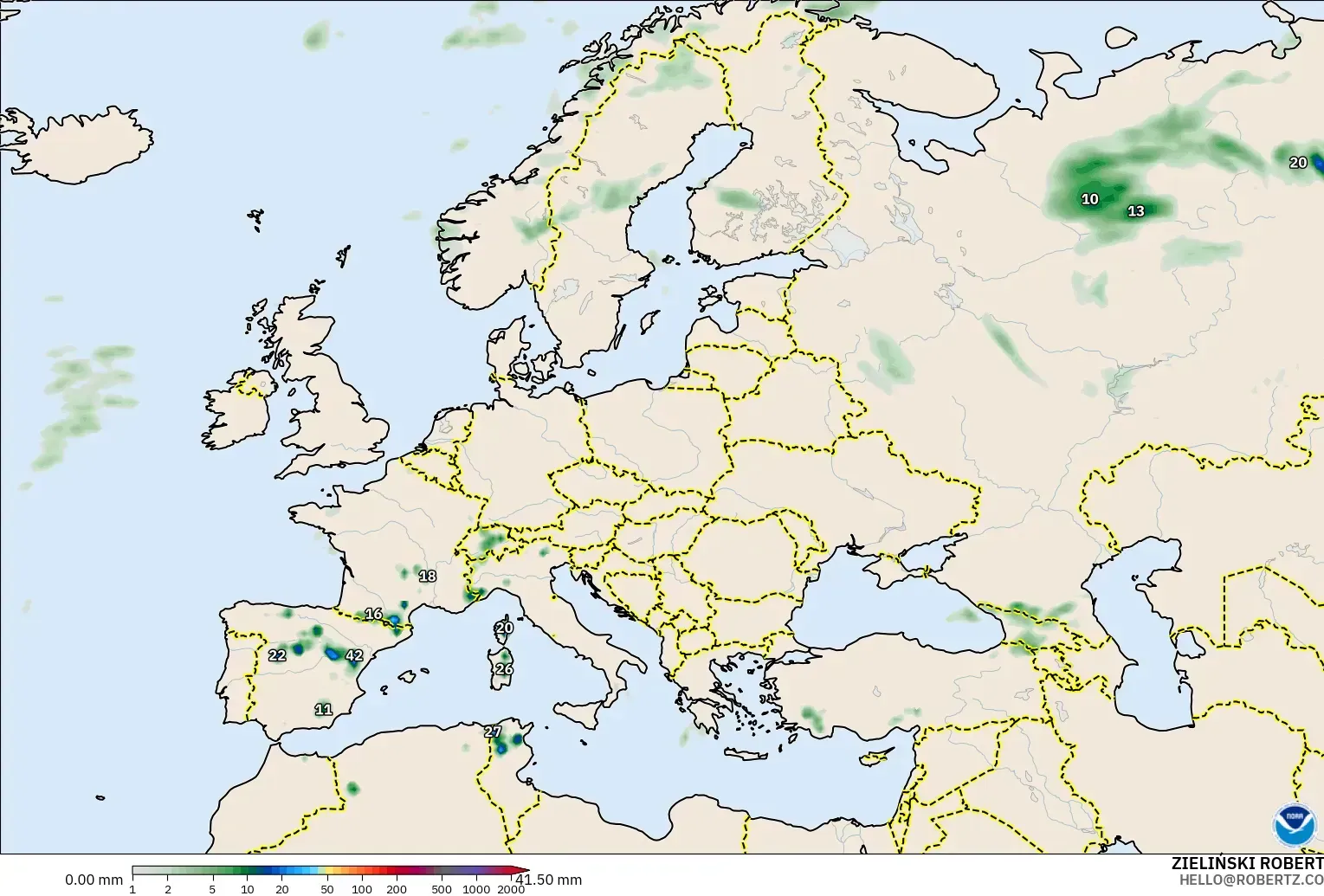 GFS modelo - Europa, Acumulación de precipitación