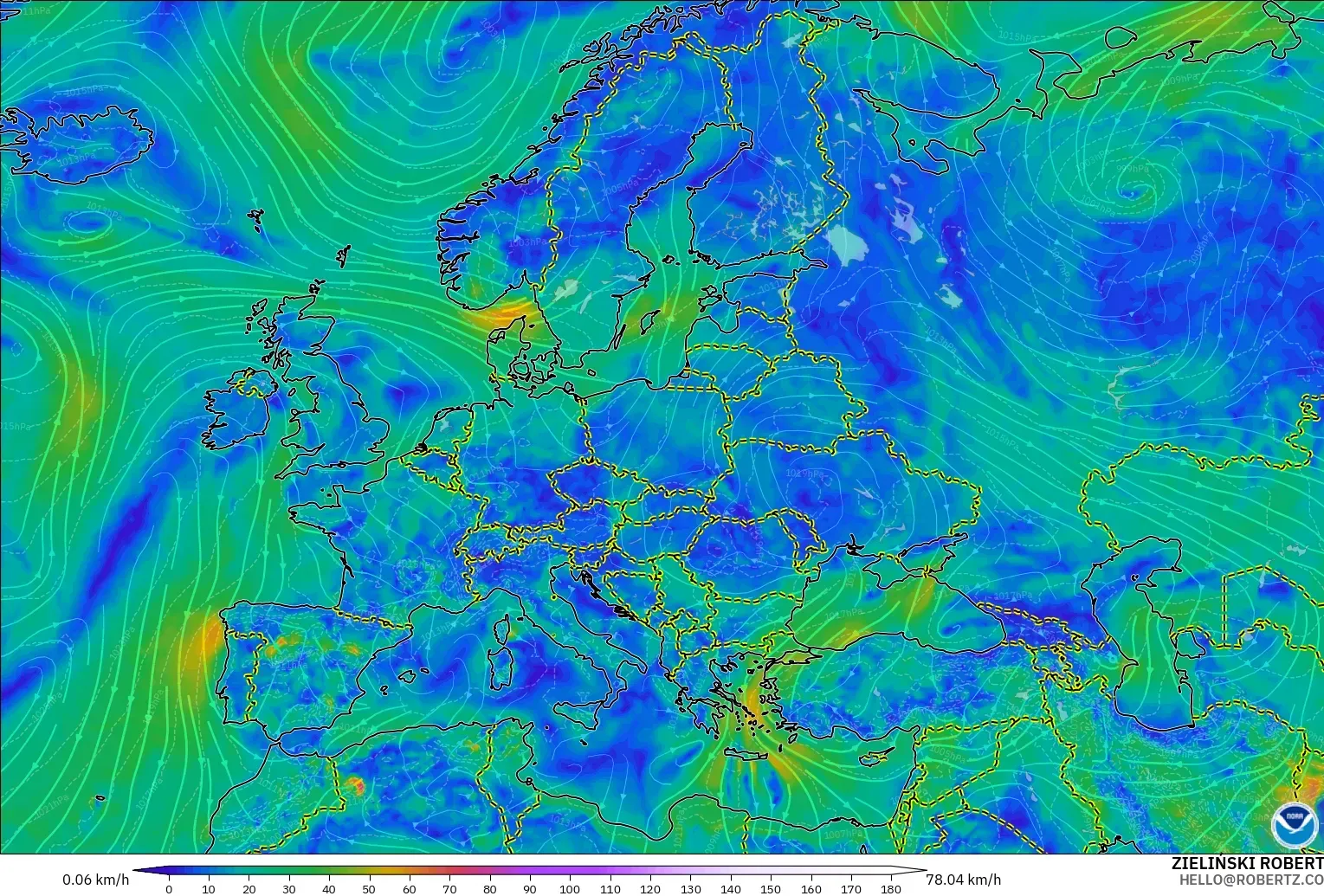 GFS modelo - Europa, Viento a 10 m