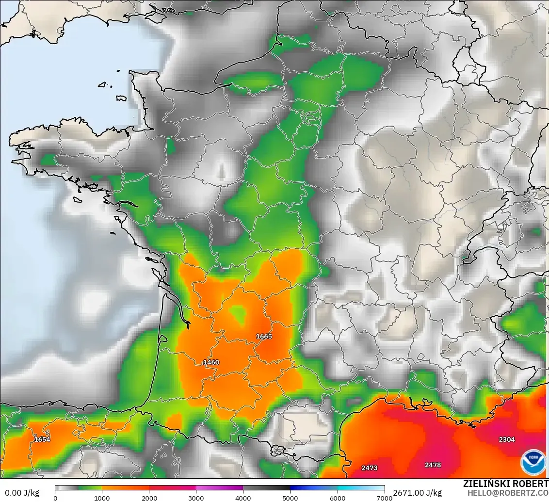 GFS modelo - Francia, CAPE