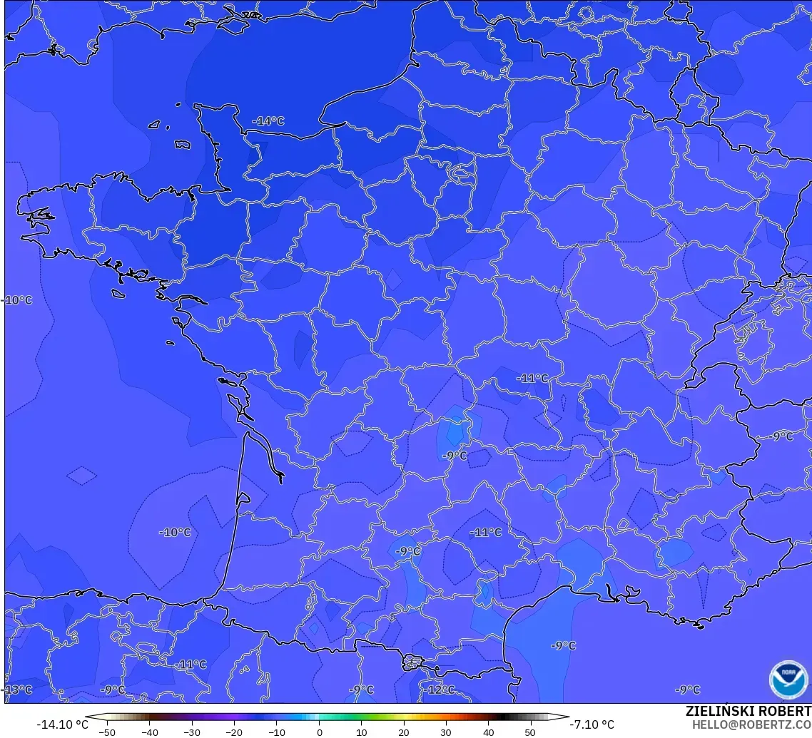 GFS modelo - Francia, Temperatura a 500 hPa