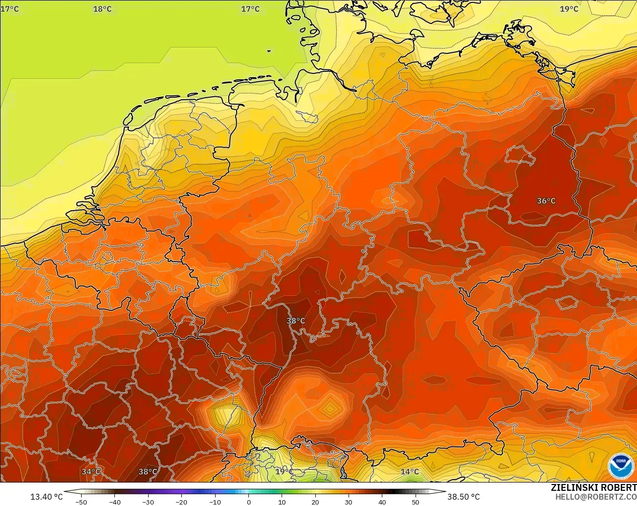 GFS modelo - Alemania, Temperatura a 2 m