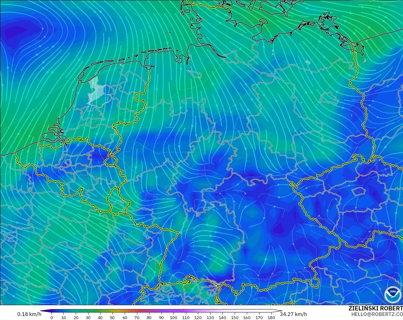 GFS modelo - Alemania, Viento a 10 m