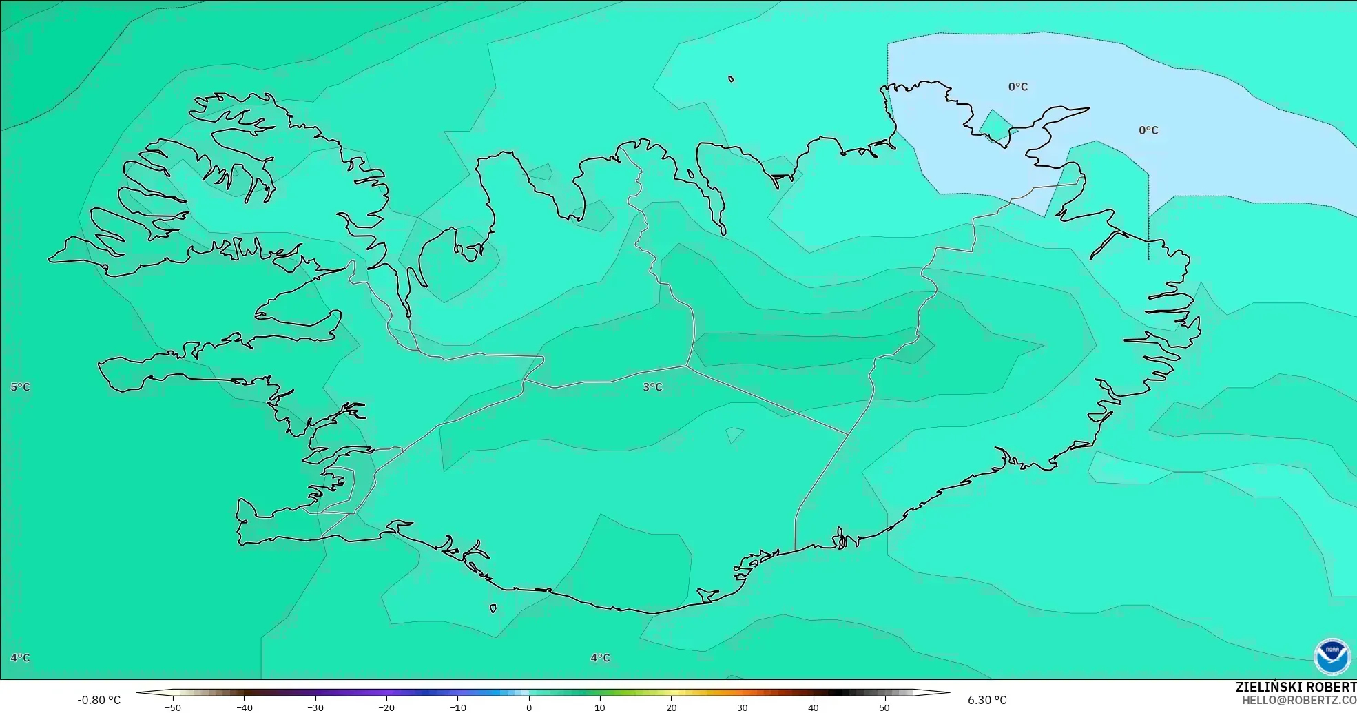 GFS modelo - Islandia, Temperatura a 850 hPa