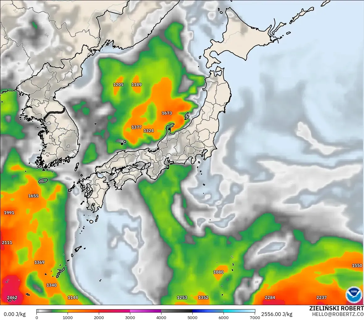 GFS modelo - Japón, CAPE