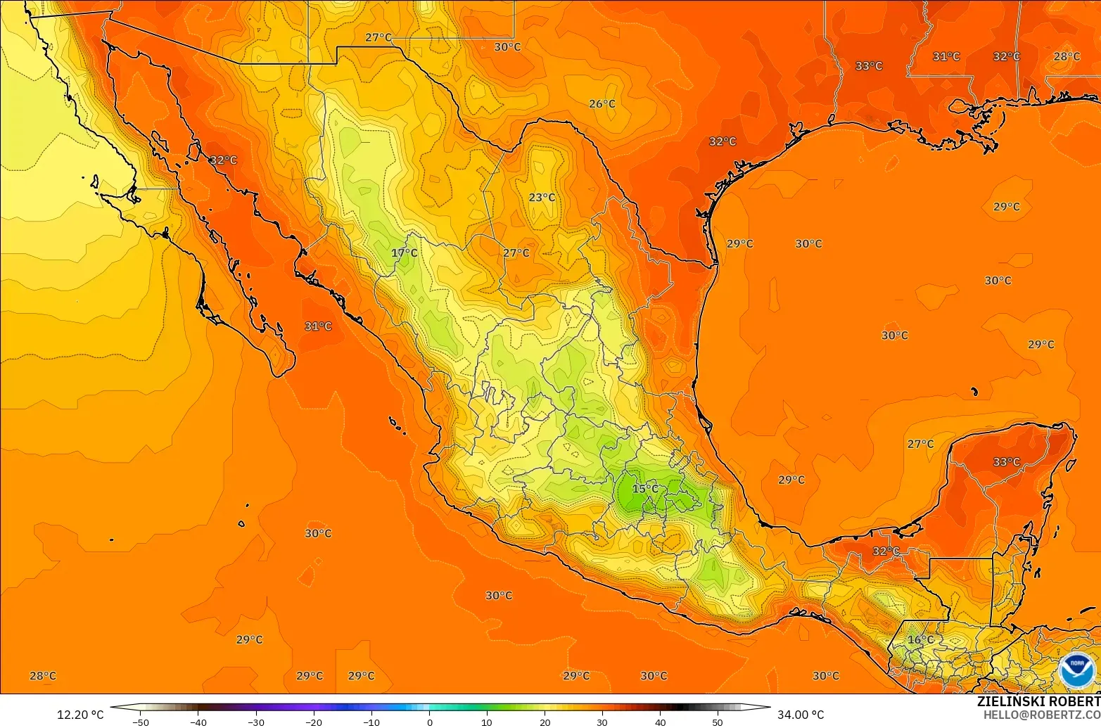 GFS modelo - México, Temperatura a 2 m