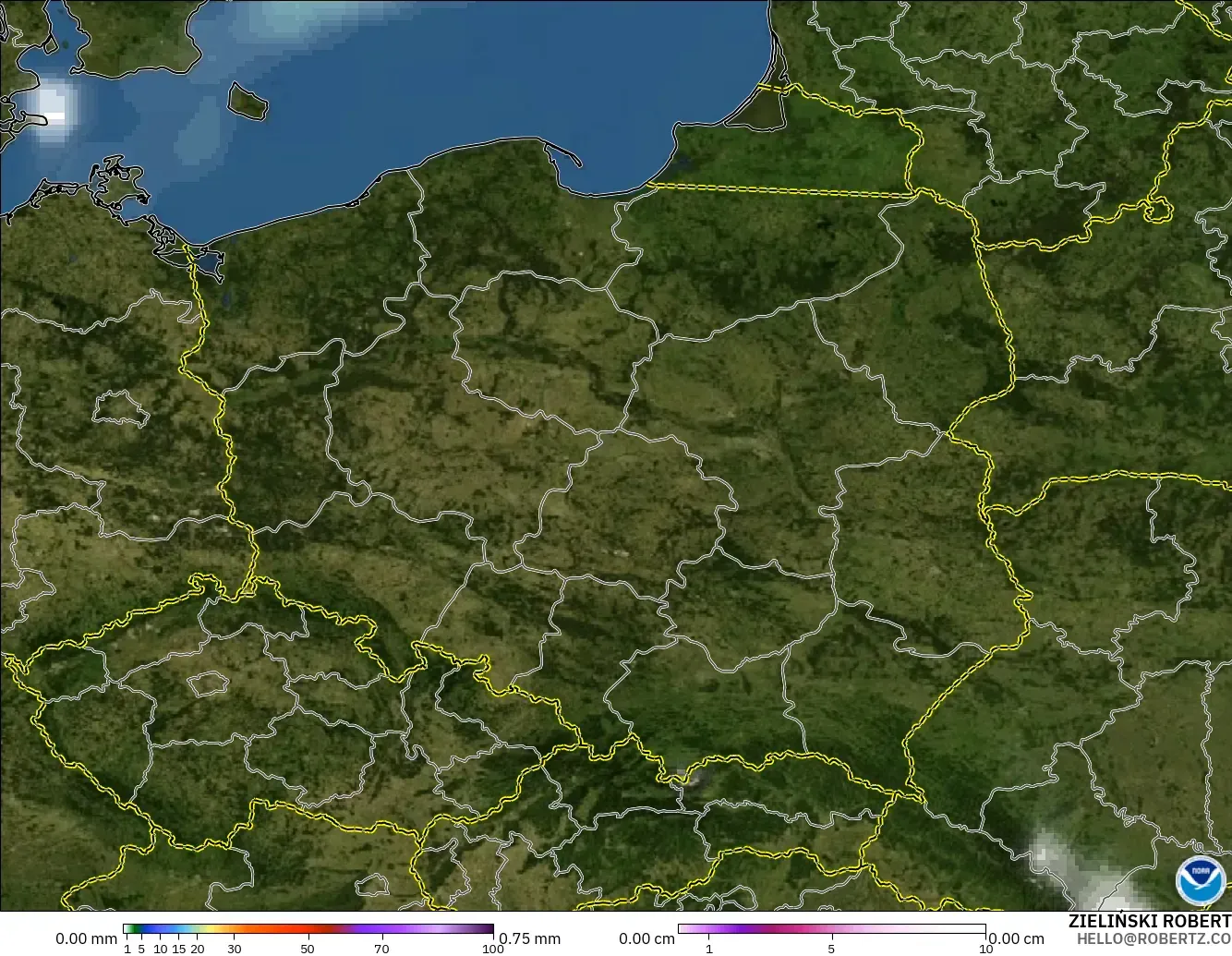 GFS modelo - Polonia, Precipitación, nubes y presión