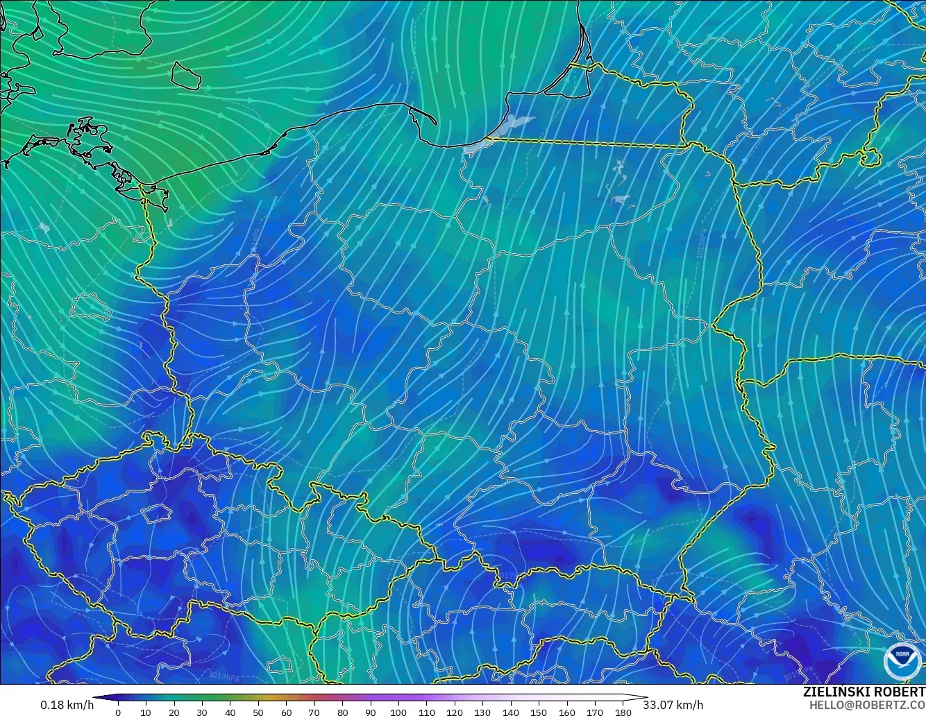 GFS modelo - Polonia, Viento a 10 m