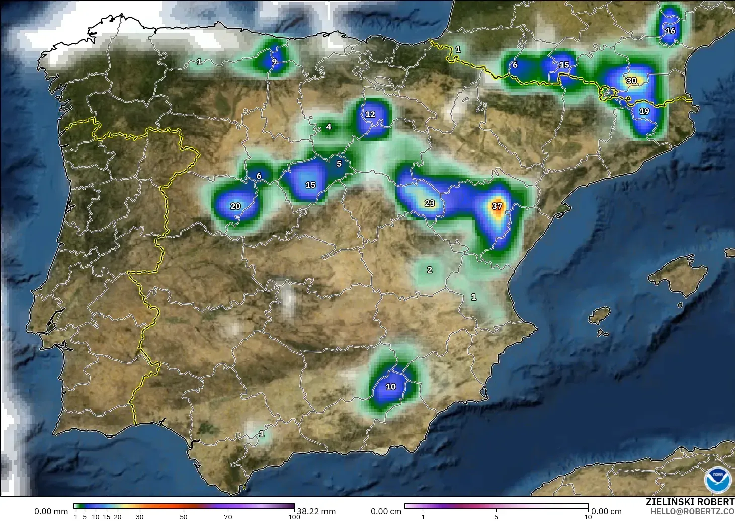 GFS modelo - España, Precipitación, nubes y presión