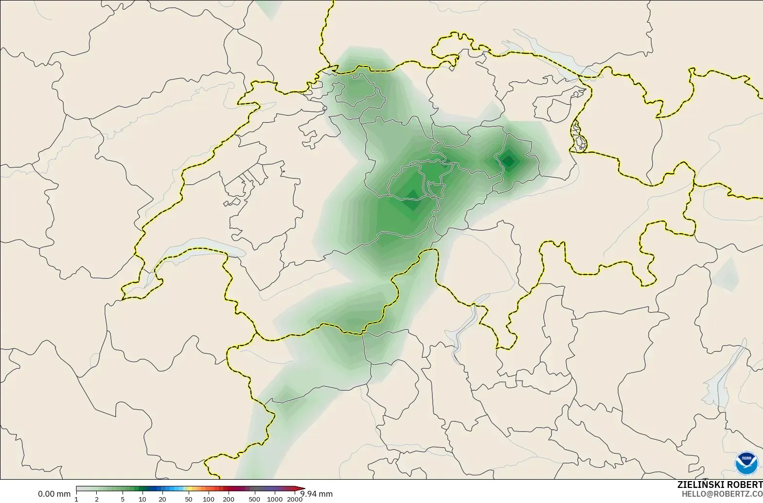 GFS modelo - Suiza, Acumulación de precipitación