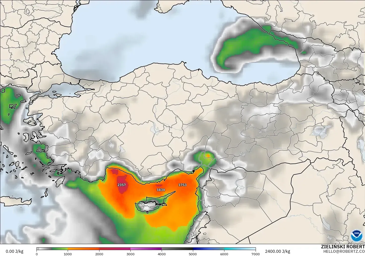 GFS modelo - Turquía, CAPE