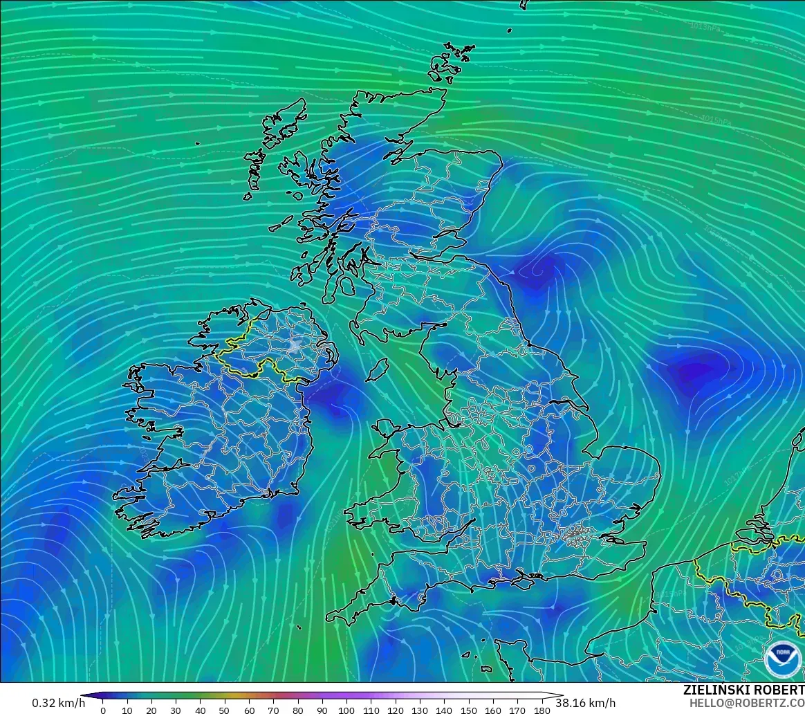 GFS modelo - Reino Unido, Viento a 10 m