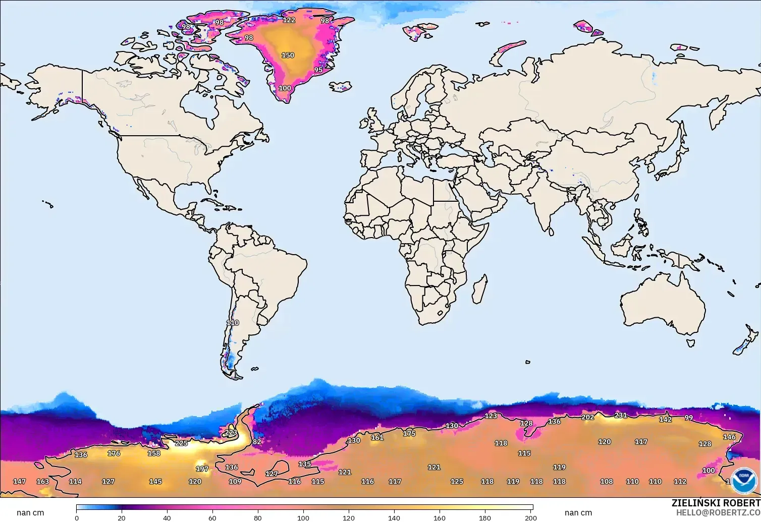 GFS modelo - Mundo, Profundidad de nieve