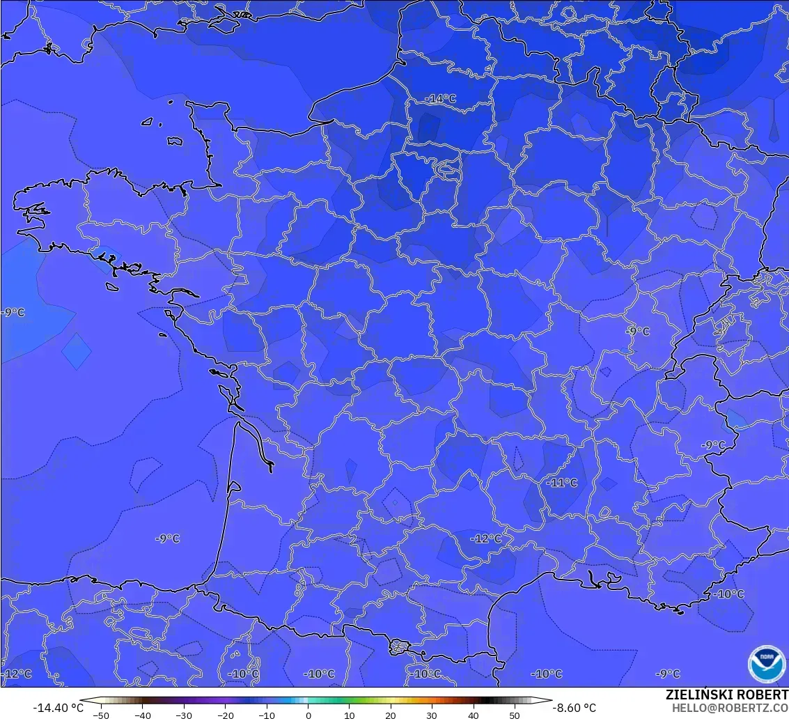 GFS modelo - Francia, Temperatura a 500 hPa
