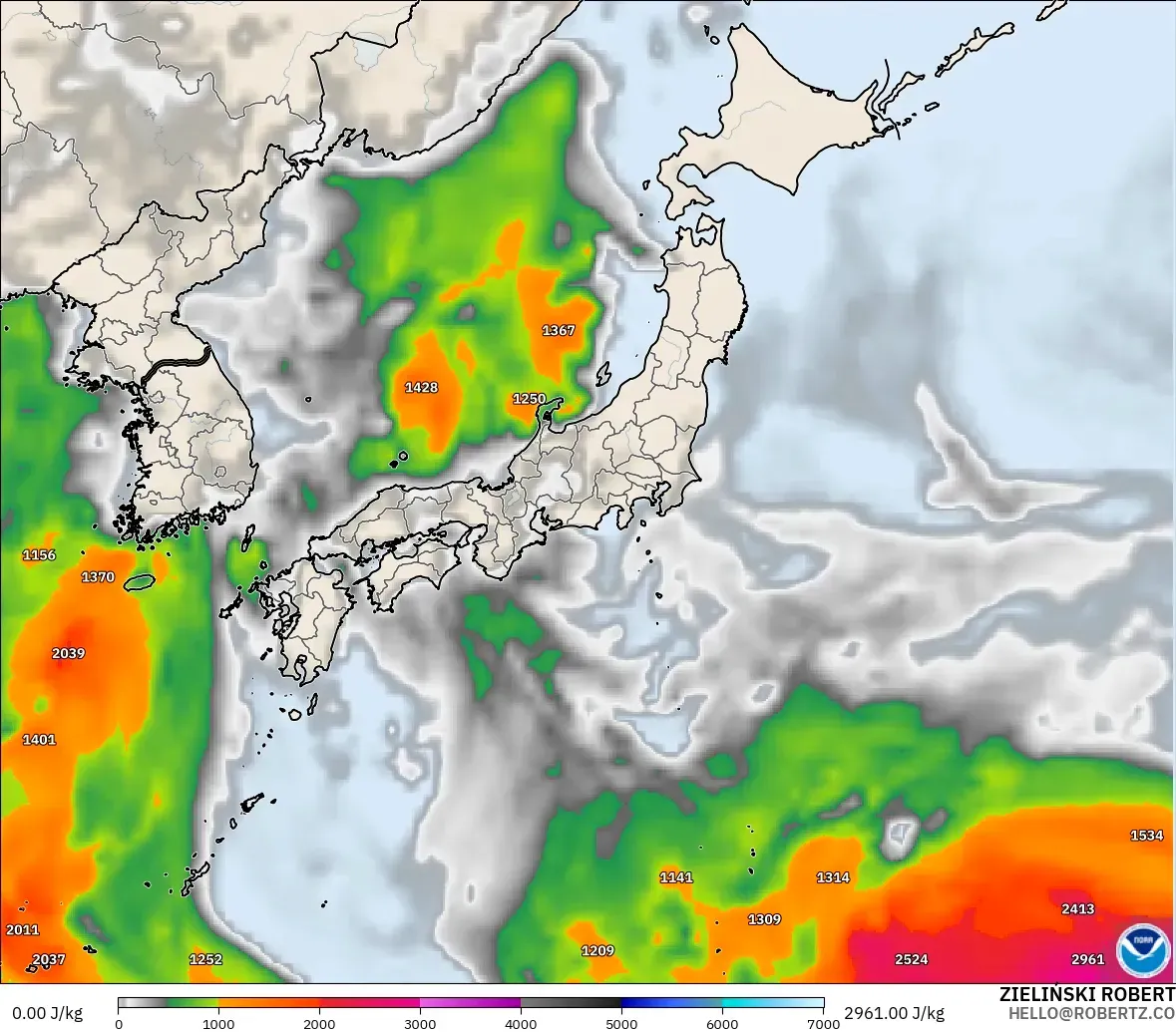 GFS modelo - Japón, CAPE