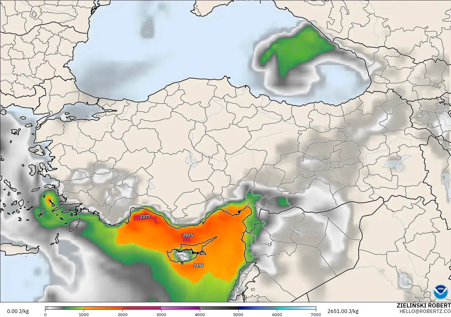 GFS modelo - Turquía, CAPE