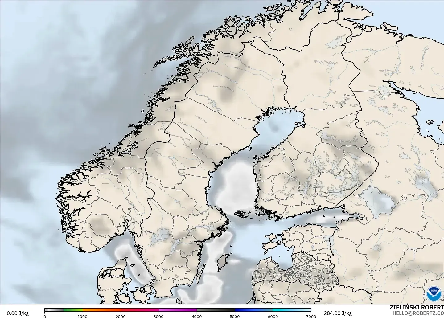 GFS modelo - Escandinavia, CAPE