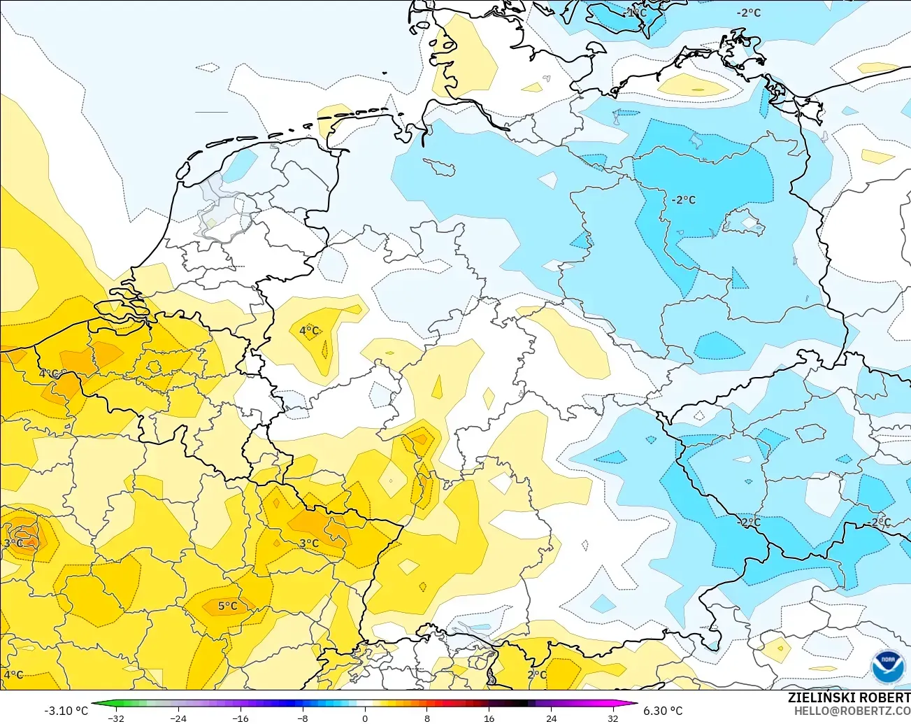 GFS modelo - Alemania, Anomalía de temperatura a 2 m