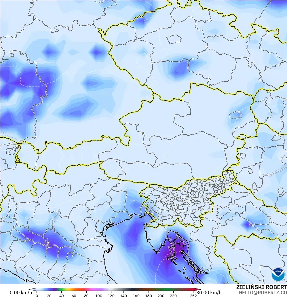 GFS modelo - Austria, Ráfagas de Viento Máximas