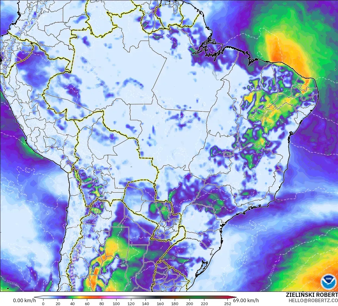 GFS modelo - Brasil, Ráfagas de viento