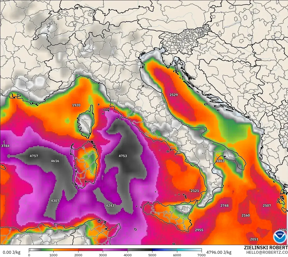 GFS modelo - Italia, CAPE