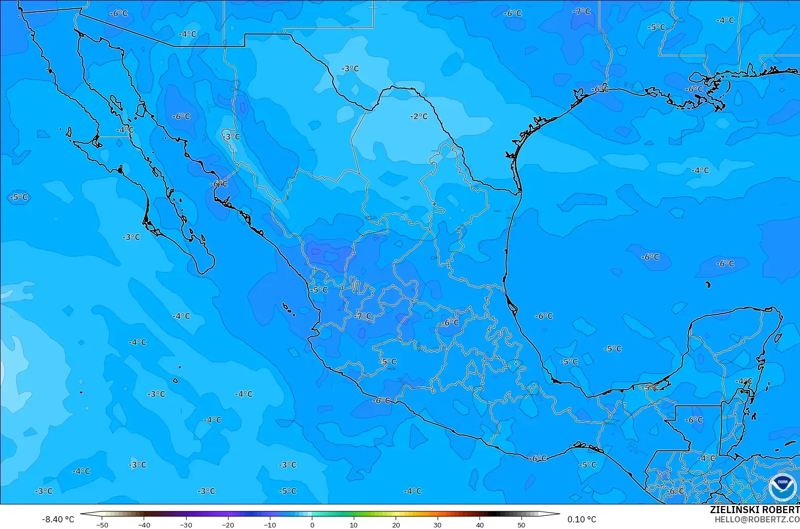 GFS modelo - México, Temperatura a 500 hPa