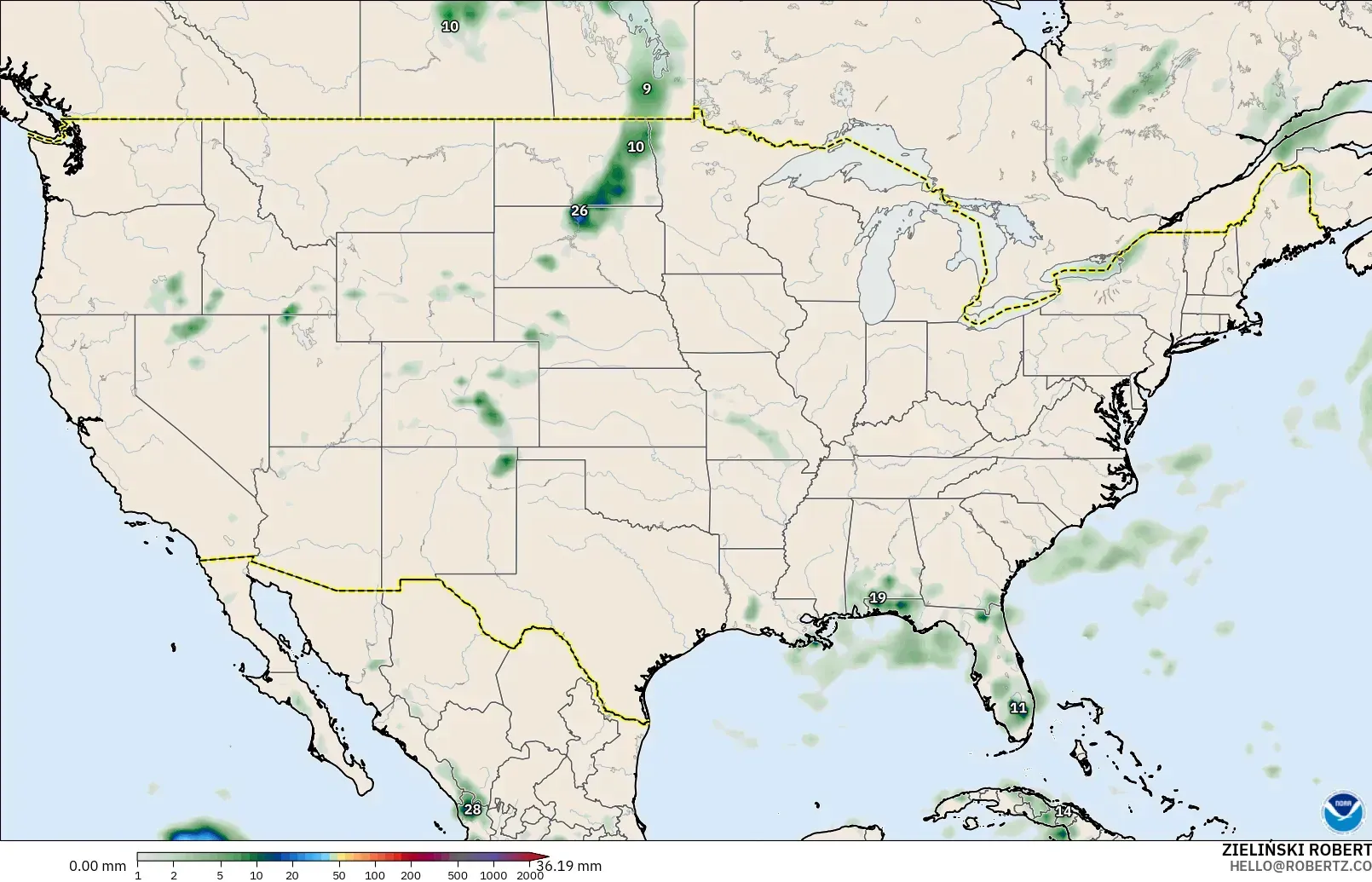 GFS modelo - Estados Unidos, Acumulación de precipitación