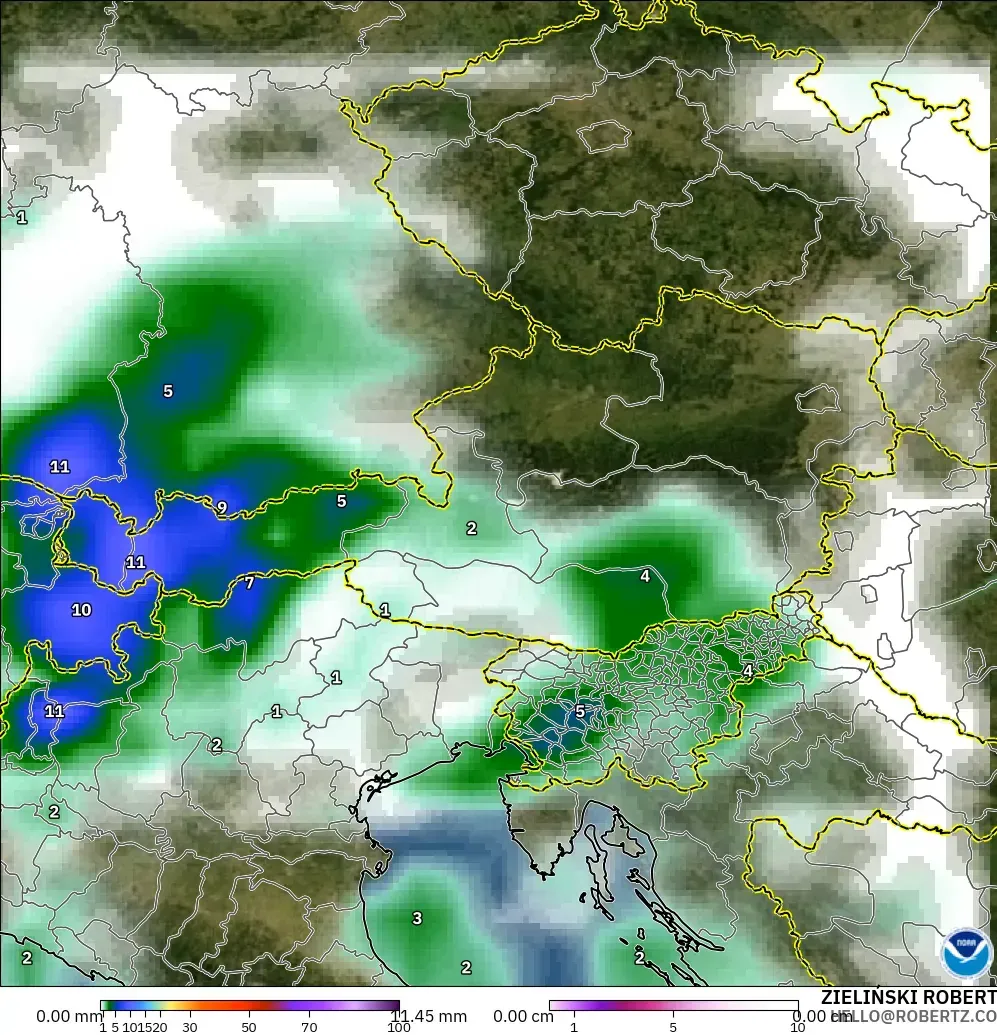 GFS modelo - Austria, Precipitación, nubes y presión