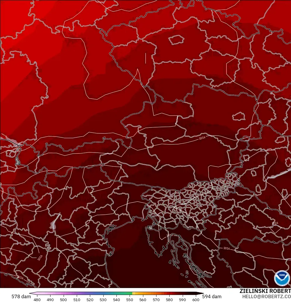 GFS modelo - Austria, Altura geopotencial a 500 hPa