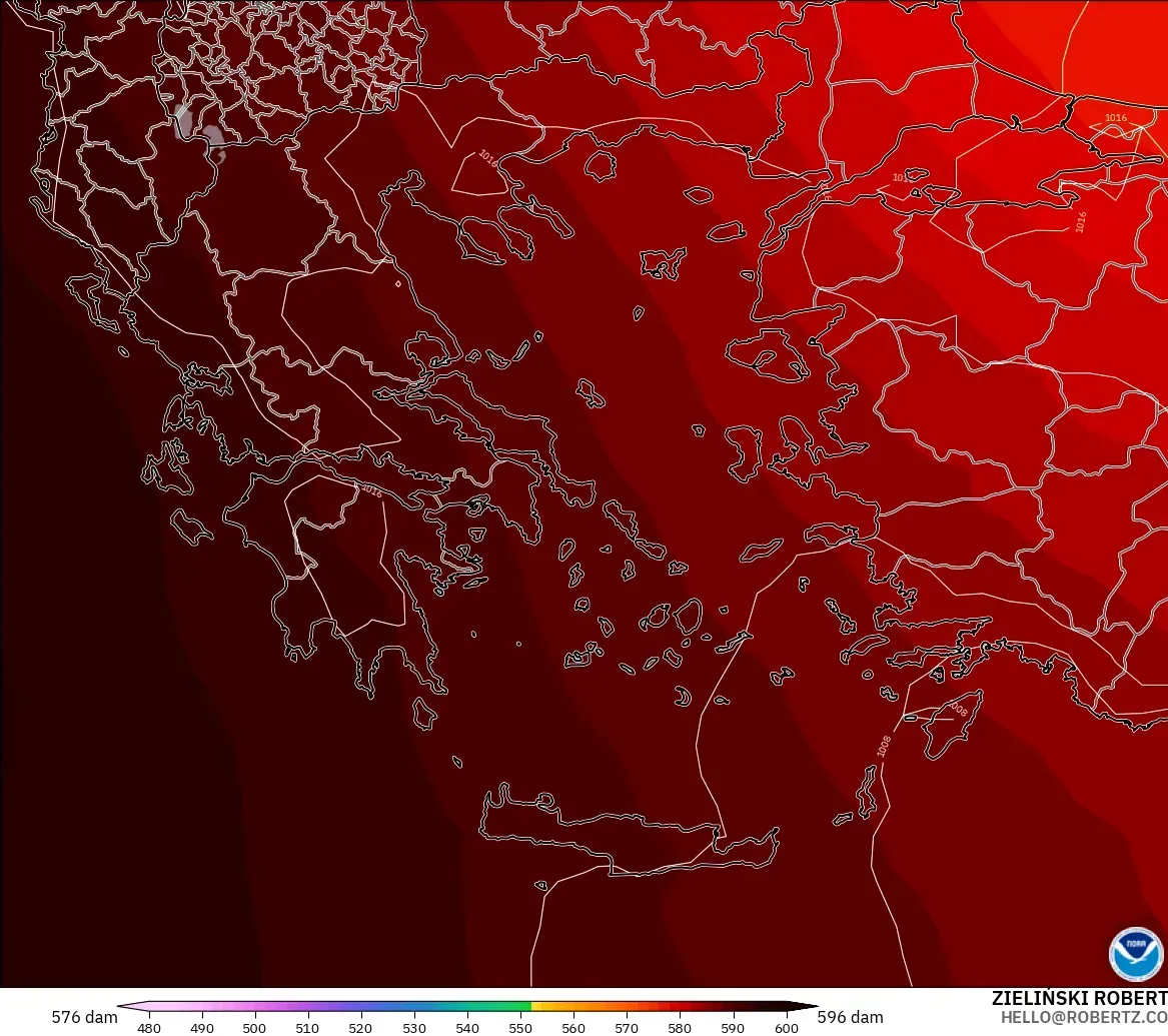 GFS modelo - Grecia, Altura geopotencial a 500 hPa