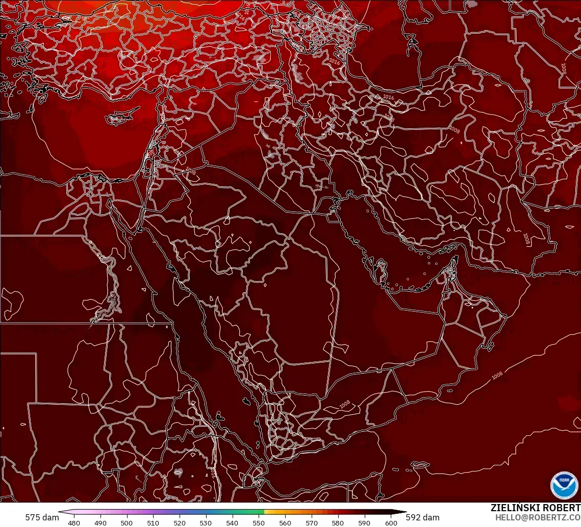 GFS modelo - Oriente Medio, Altura geopotencial a 500 hPa
