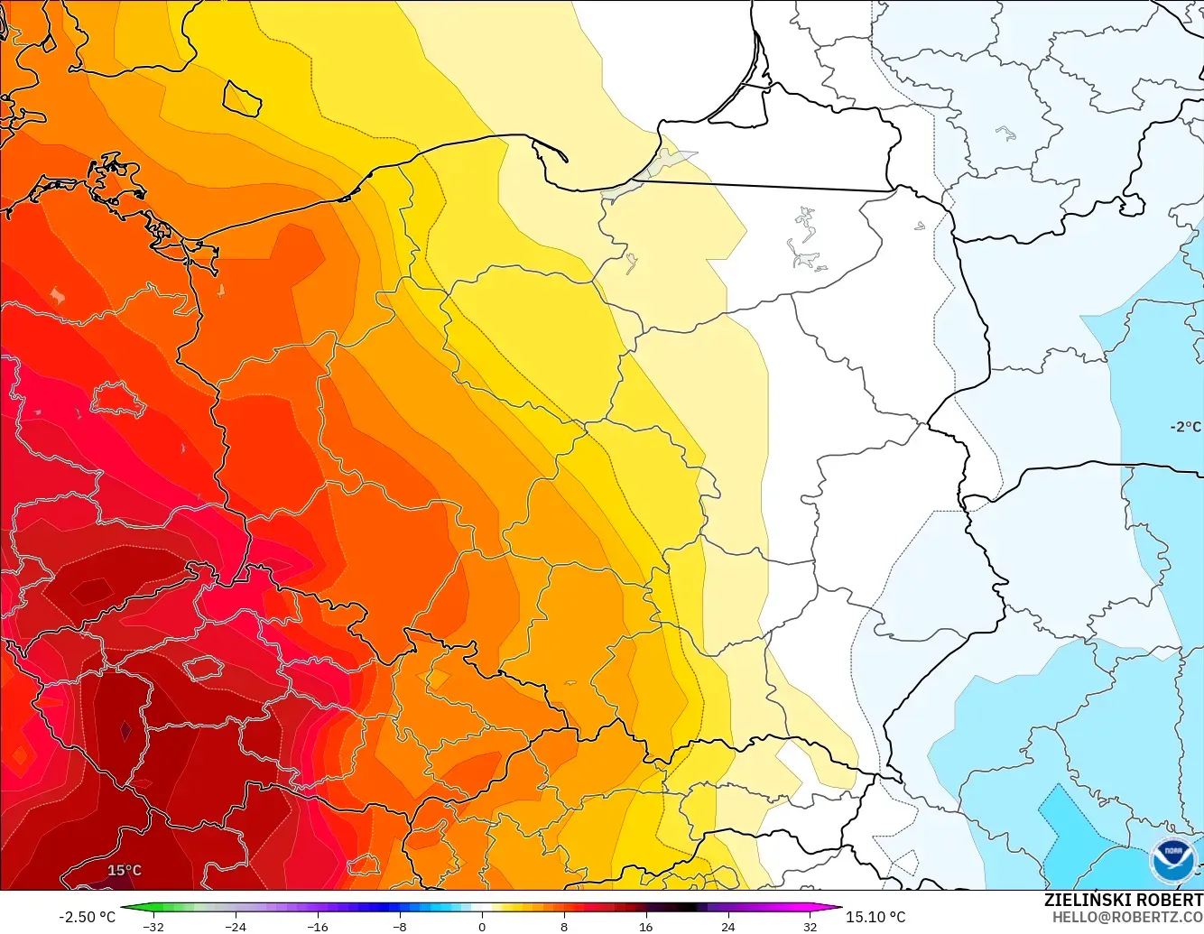 GFS modelo - Polonia, Anomalía de temperatura a 850 hPa