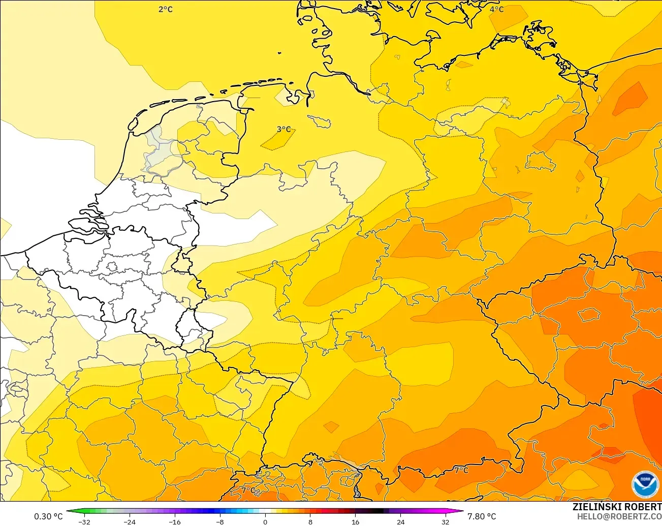 GFS modelo - Alemania, Anomalía de temperatura a 850 hPa