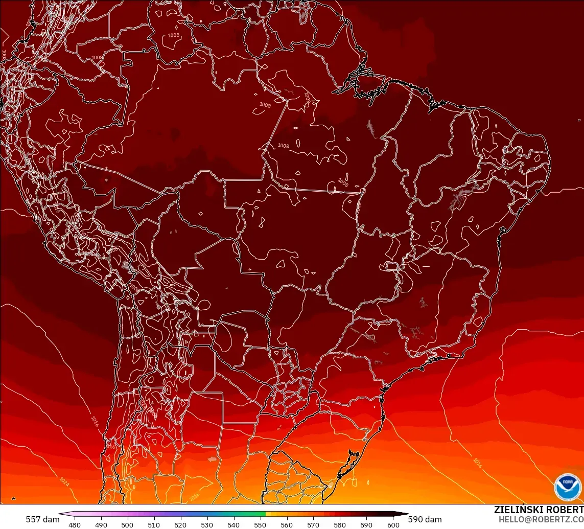 GFS modelo - Brasil, Altura geopotencial a 500 hPa