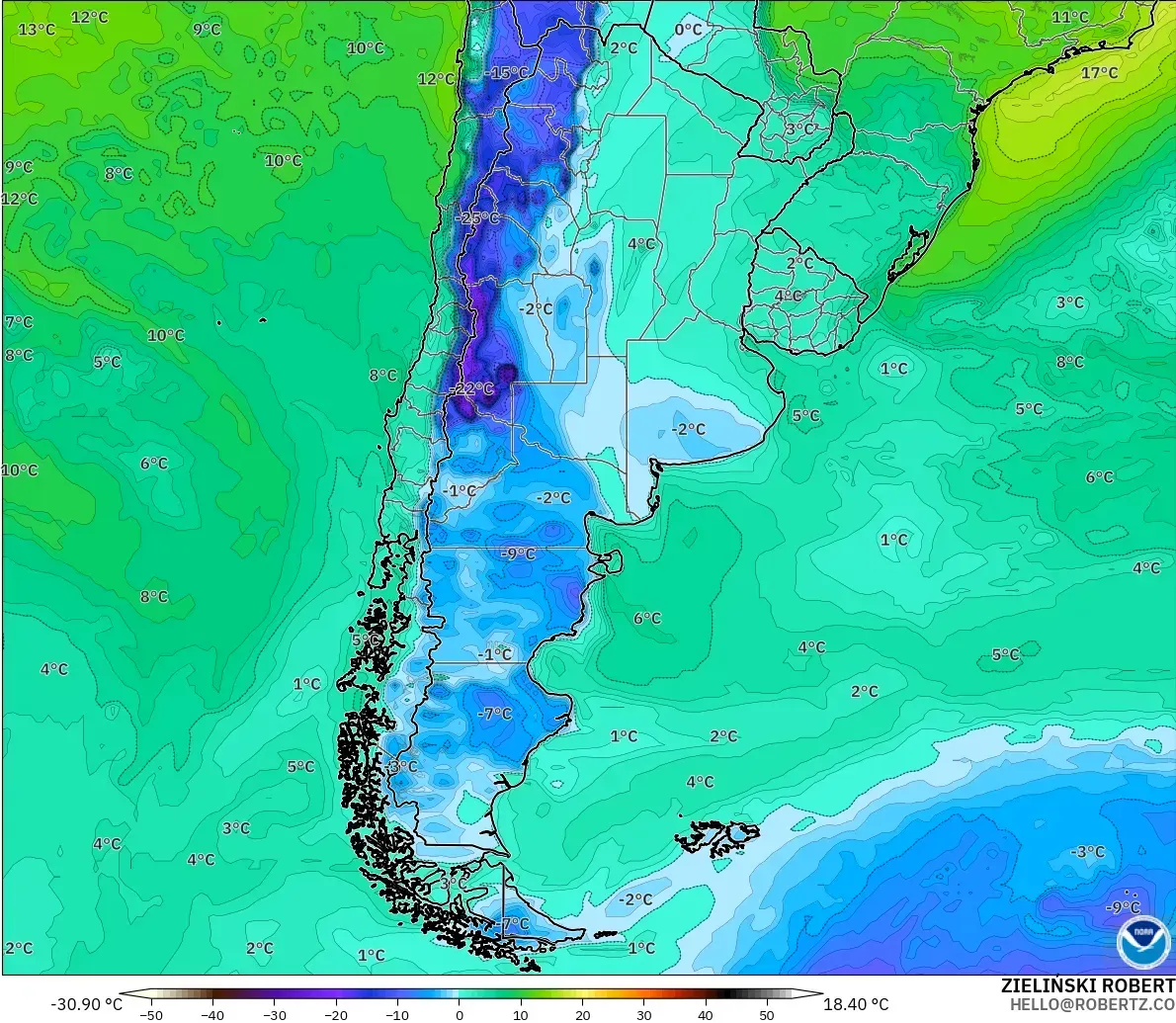 GFS modelo - Argentina, Punto de rocío a 2 m