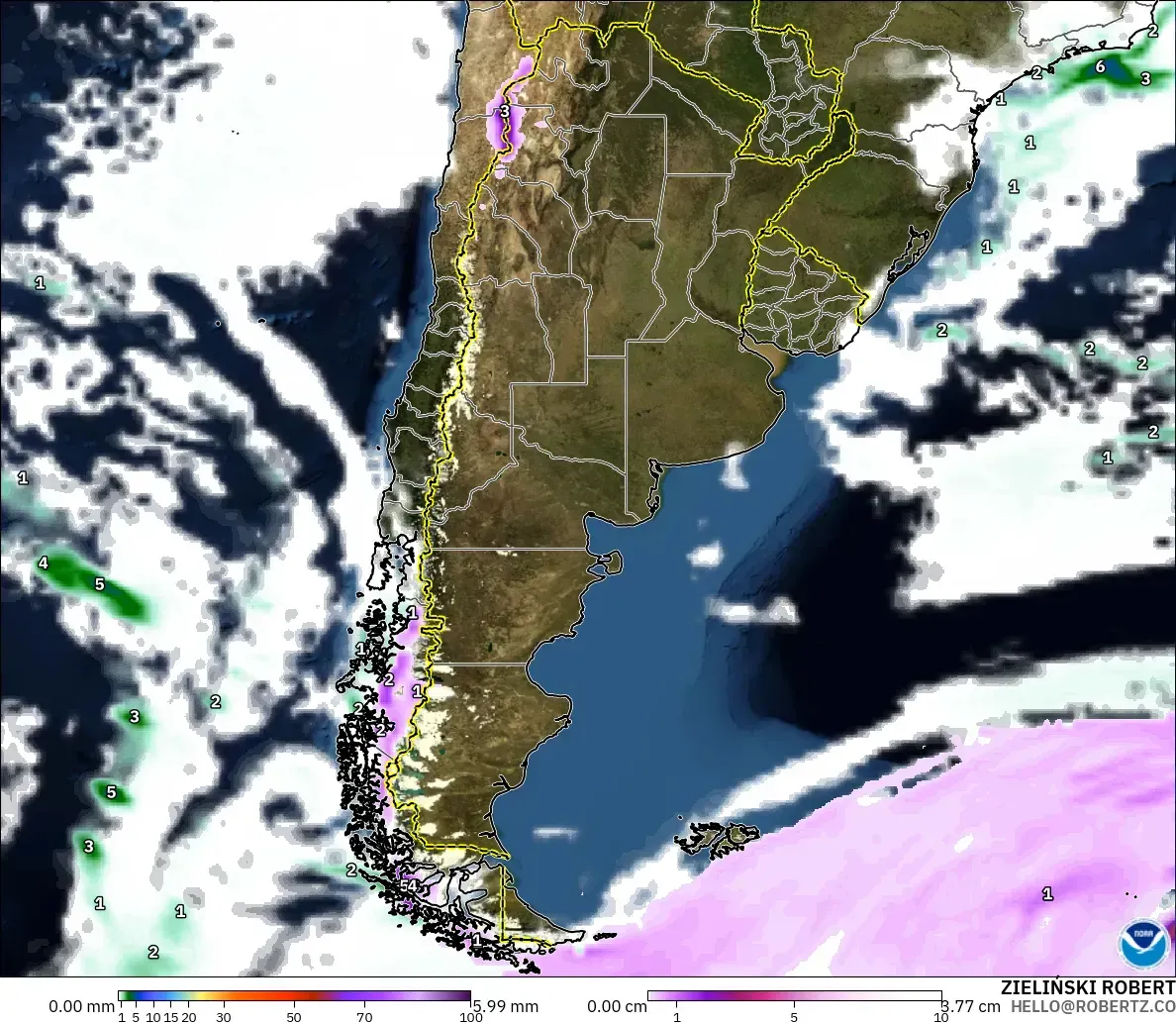 GFS modelo - Argentina, Precipitación, nubes y presión