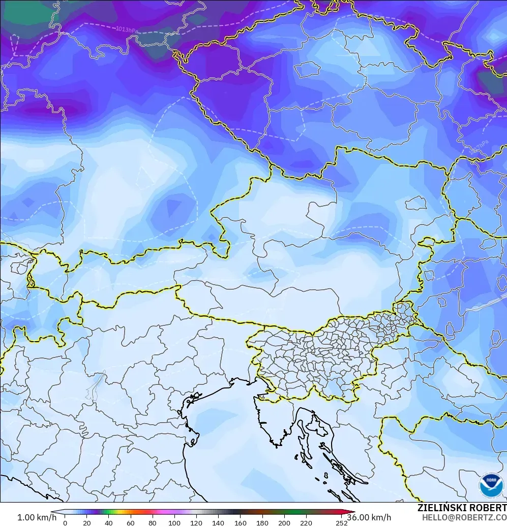 GFS modelo - Austria, Ráfagas de viento