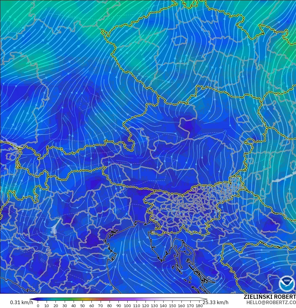 GFS modelo - Austria, Viento a 10 m