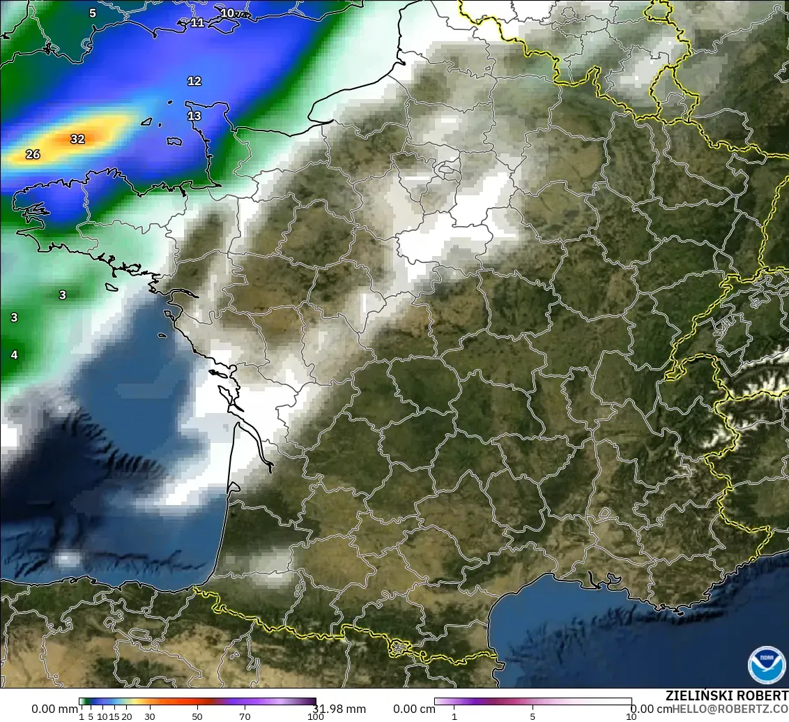 GFS modelo - Francia, Precipitación, nubes y presión