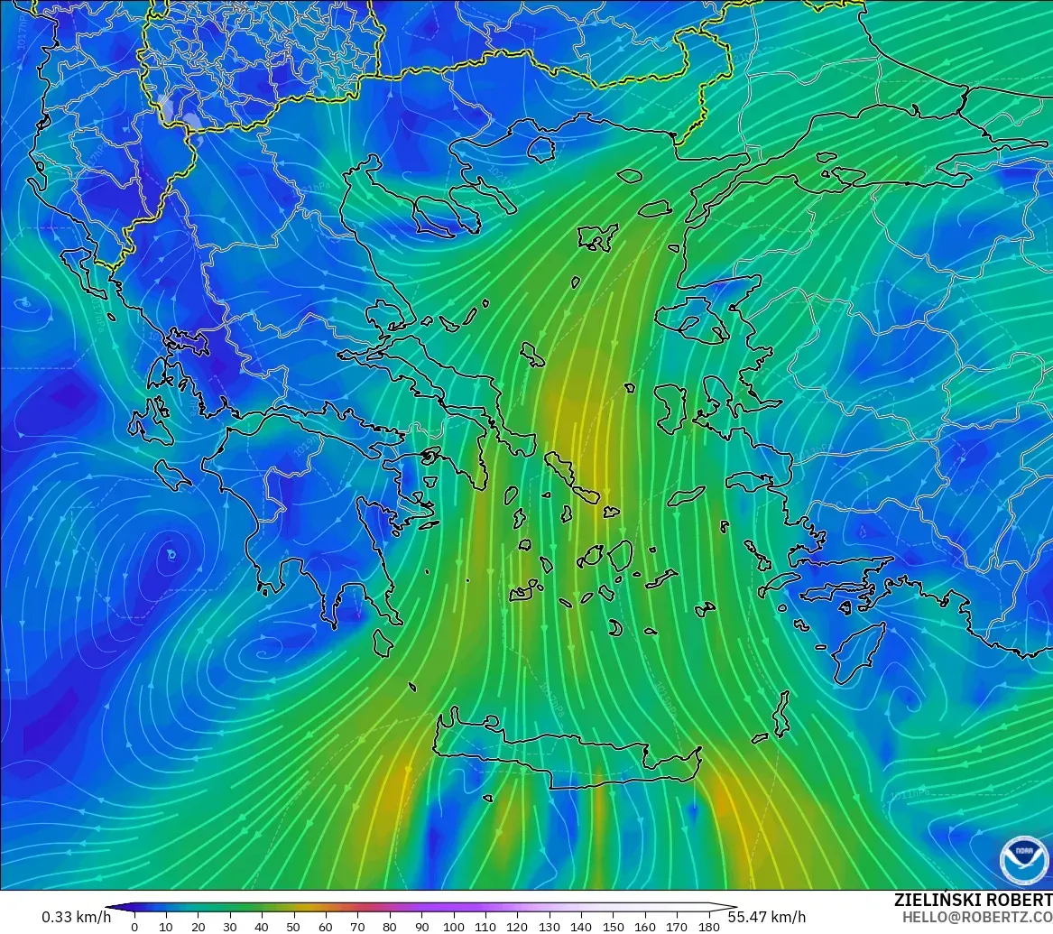 GFS modelo - Grecia, Viento a 10 m