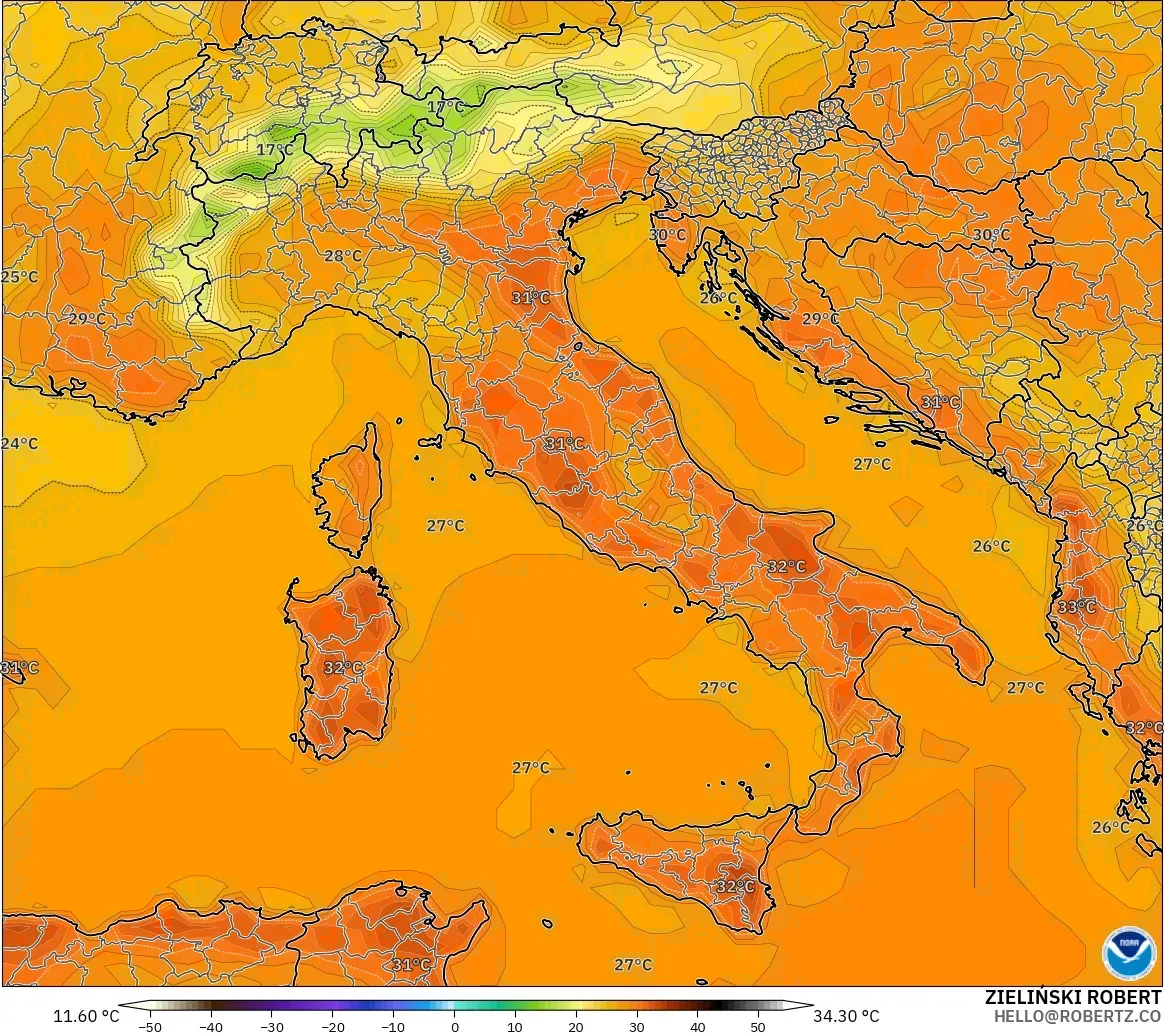 GFS modelo - Italia, Temperatura a 2 m