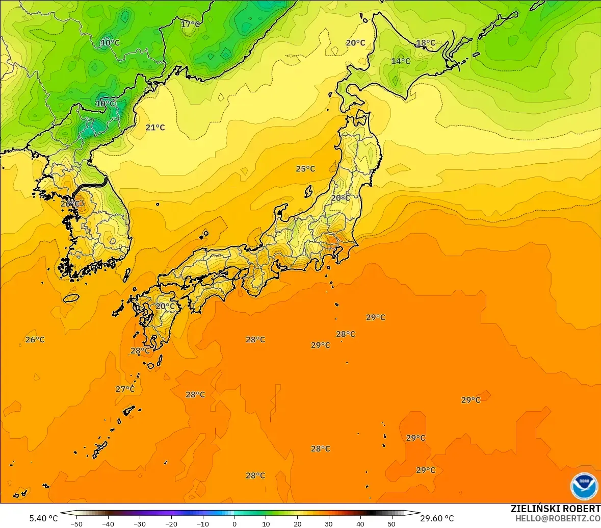 GFS modelo - Japón, Temperatura a 2 m